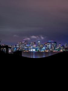 Preview wallpaper night city, dark, buildings, architecture, panorama, view