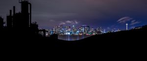 Preview wallpaper night city, dark, buildings, architecture, panorama, view