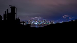 Preview wallpaper night city, dark, buildings, architecture, panorama, view