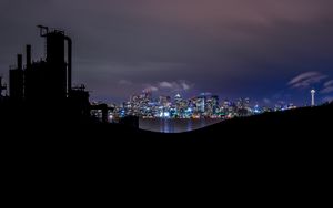 Preview wallpaper night city, dark, buildings, architecture, panorama, view