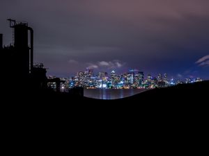 Preview wallpaper night city, dark, buildings, architecture, panorama, view