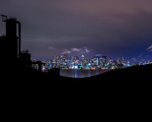 Preview wallpaper night city, dark, buildings, architecture, panorama, view