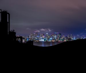 Preview wallpaper night city, dark, buildings, architecture, panorama, view