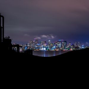 Preview wallpaper night city, dark, buildings, architecture, panorama, view