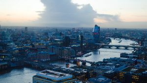 Preview wallpaper night city, dawn, aerial view, city lights