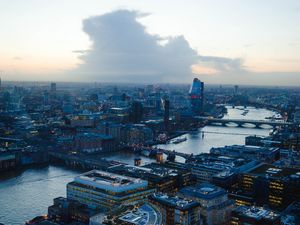 Preview wallpaper night city, dawn, aerial view, city lights