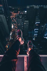 Preview wallpaper night city, feet, aerial view, overview, roof, night