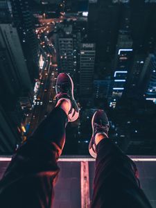 Preview wallpaper night city, feet, aerial view, overview, roof, night