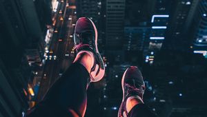 Preview wallpaper night city, feet, aerial view, overview, roof, night