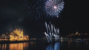 Preview wallpaper night city, fireworks, night, budapest, hungary