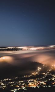 Preview wallpaper night city, fog, aerial view, horizon, veil