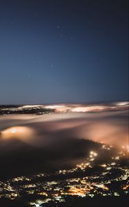 Preview wallpaper night city, fog, aerial view, horizon, veil