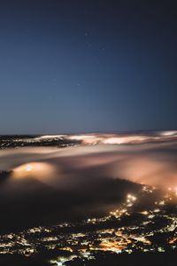 Preview wallpaper night city, fog, aerial view, horizon, veil