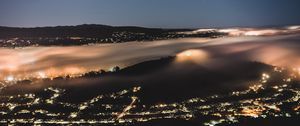 Preview wallpaper night city, fog, aerial view, horizon, veil