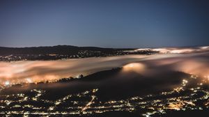 Preview wallpaper night city, fog, aerial view, horizon, veil