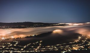 Preview wallpaper night city, fog, aerial view, horizon, veil