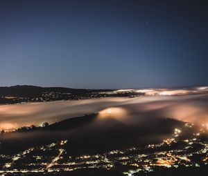 Preview wallpaper night city, fog, aerial view, horizon, veil