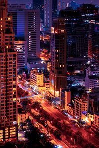 Preview wallpaper night city, glow, lights, dark