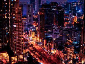 Preview wallpaper night city, glow, lights, dark