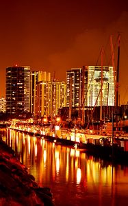 Preview wallpaper night city, glow, reflection