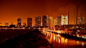 Preview wallpaper night city, glow, reflection