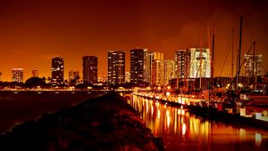 Preview wallpaper night city, glow, reflection