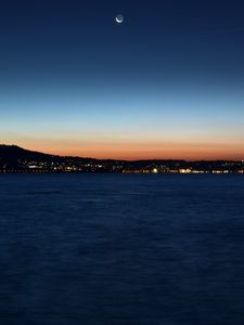Preview wallpaper night city, horizon, sunset, night, sea, coast