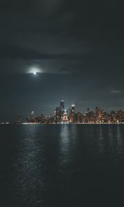 Preview wallpaper night city, lake, panorama, buildings, architecture