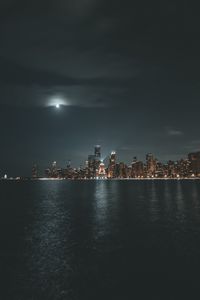 Preview wallpaper night city, lake, panorama, buildings, architecture