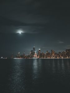 Preview wallpaper night city, lake, panorama, buildings, architecture