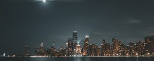 Preview wallpaper night city, lake, panorama, buildings, architecture