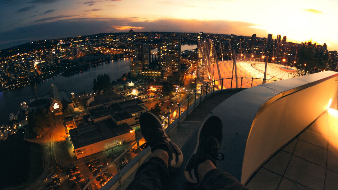 Wallpaper night city, legs, aerial view, overview, vancouver, canada