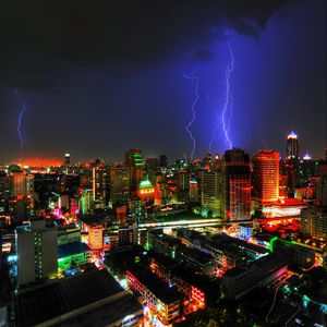Preview wallpaper night city, lightning, buildings, bangkok, thailand