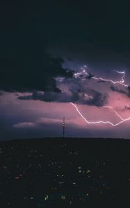 Preview wallpaper night city, lightning, glow, lights