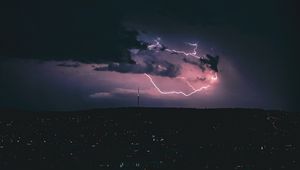 Preview wallpaper night city, lightning, glow, lights