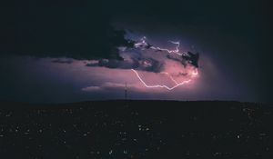 Preview wallpaper night city, lightning, glow, lights