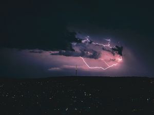 Preview wallpaper night city, lightning, glow, lights