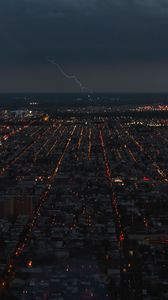 Preview wallpaper night city, lightning, lights, horizon