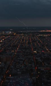 Preview wallpaper night city, lightning, lights, horizon