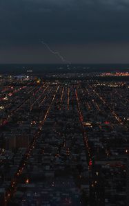 Preview wallpaper night city, lightning, lights, horizon
