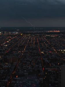 Preview wallpaper night city, lightning, lights, horizon