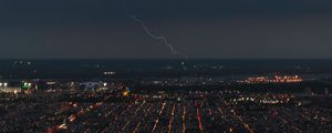 Preview wallpaper night city, lightning, lights, horizon