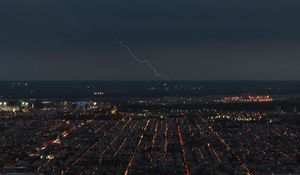 Preview wallpaper night city, lightning, lights, horizon