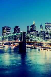 Preview wallpaper night, city, lights, buildings, skyscrapers, new york, lower manhattan, building, bridge