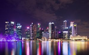 Preview wallpaper night city, lights, buildings, architecture, reflection