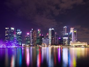Preview wallpaper night city, lights, buildings, architecture, reflection