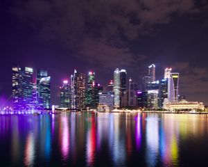 Preview wallpaper night city, lights, buildings, architecture, reflection