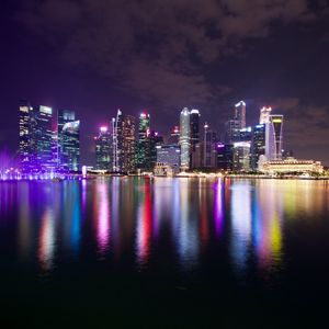 Preview wallpaper night city, lights, buildings, architecture, reflection