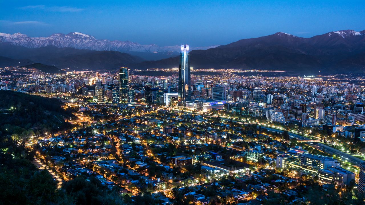 Wallpaper night city, lights, cities, mountains, chile