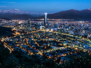 Preview wallpaper night city, lights, cities, mountains, chile